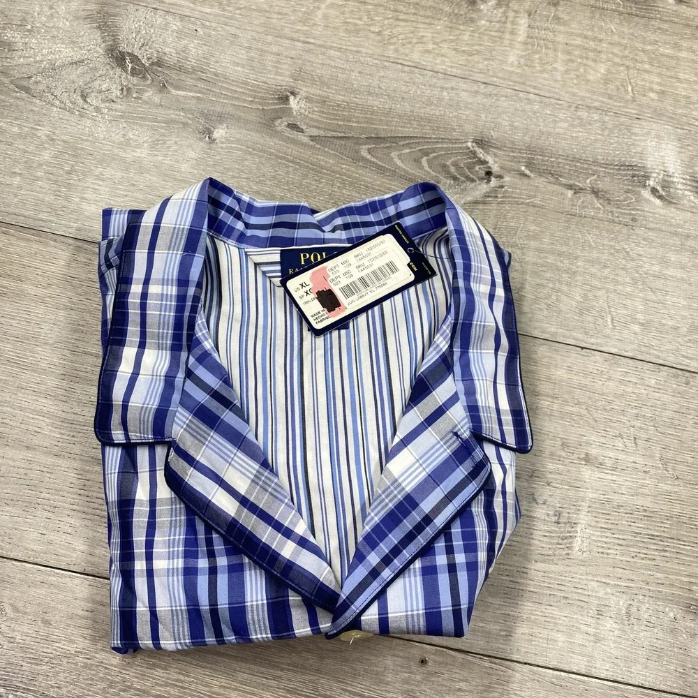 Polo Ralph‎ Lauren Pajama Shirt Men's XL Blue Plaid Cotton Sleepwear NWT